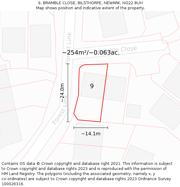 9, BRAMBLE CLOSE, BILSTHORPE, NEWARK, NG22 8UH: Plot and title map