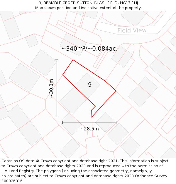 9, BRAMBLE CROFT, SUTTON-IN-ASHFIELD, NG17 1HJ: Plot and title map