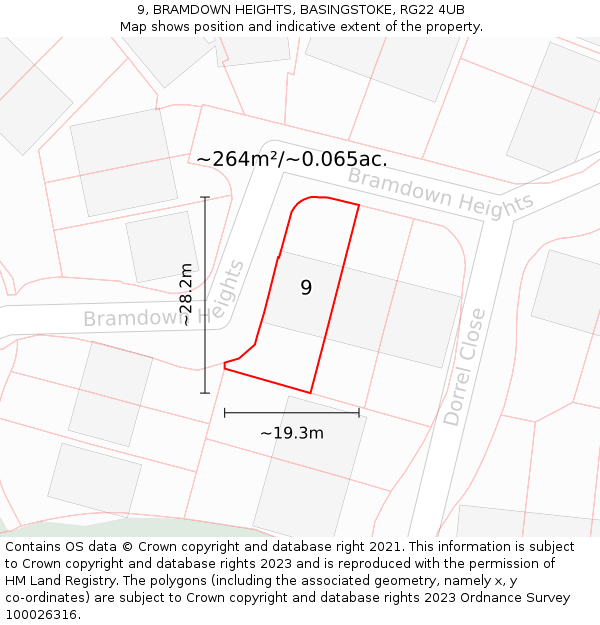 9, BRAMDOWN HEIGHTS, BASINGSTOKE, RG22 4UB: Plot and title map
