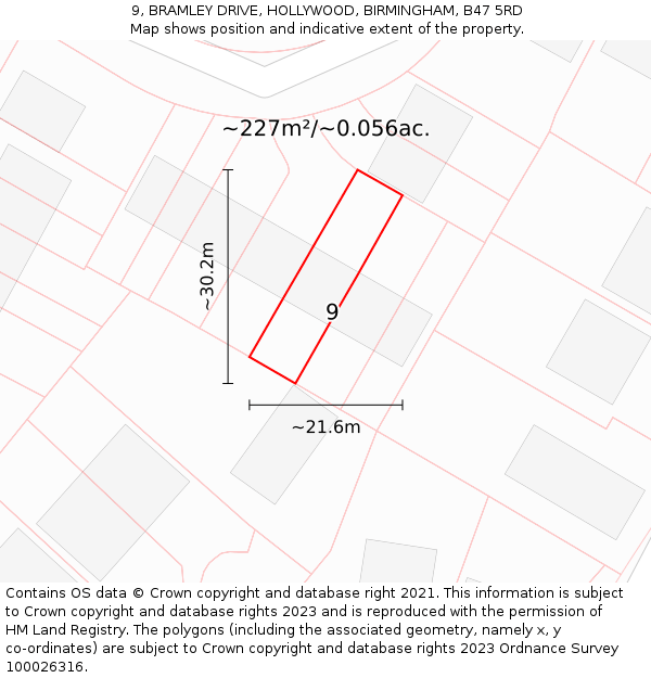 9, BRAMLEY DRIVE, HOLLYWOOD, BIRMINGHAM, B47 5RD: Plot and title map