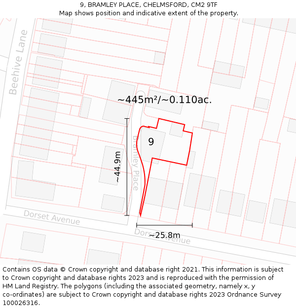 9, BRAMLEY PLACE, CHELMSFORD, CM2 9TF: Plot and title map