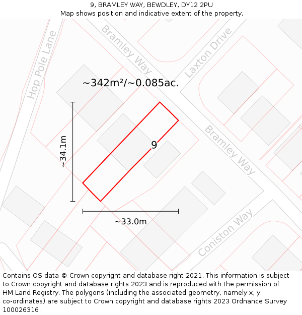 9, BRAMLEY WAY, BEWDLEY, DY12 2PU: Plot and title map
