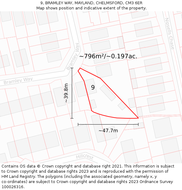 9, BRAMLEY WAY, MAYLAND, CHELMSFORD, CM3 6ER: Plot and title map