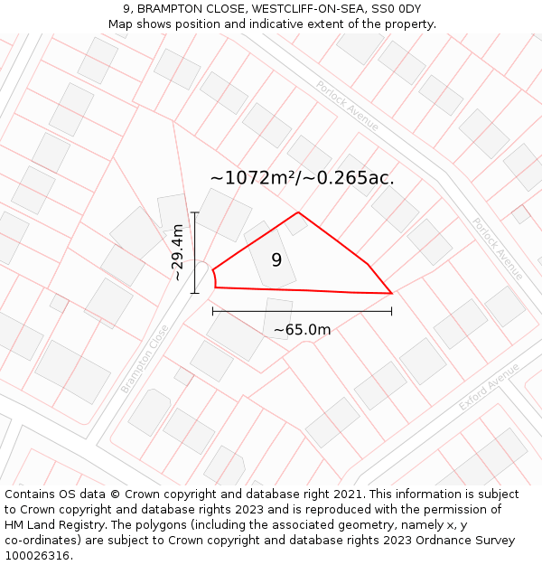 9, BRAMPTON CLOSE, WESTCLIFF-ON-SEA, SS0 0DY: Plot and title map