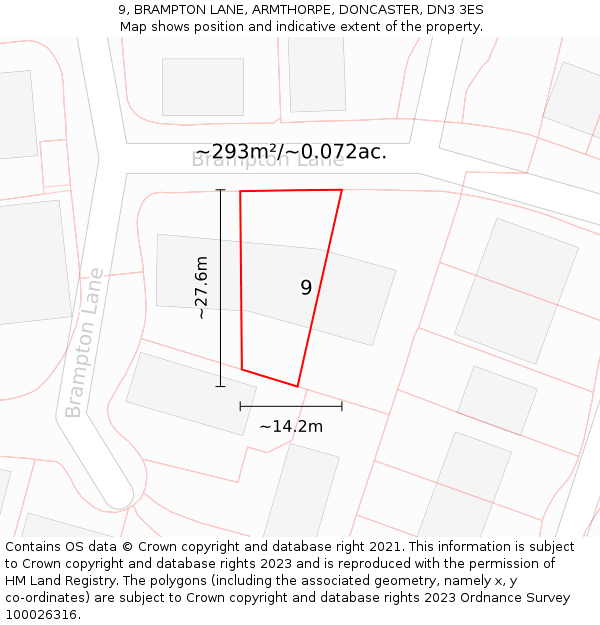 9, BRAMPTON LANE, ARMTHORPE, DONCASTER, DN3 3ES: Plot and title map