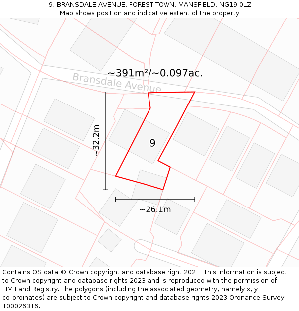 9, BRANSDALE AVENUE, FOREST TOWN, MANSFIELD, NG19 0LZ: Plot and title map
