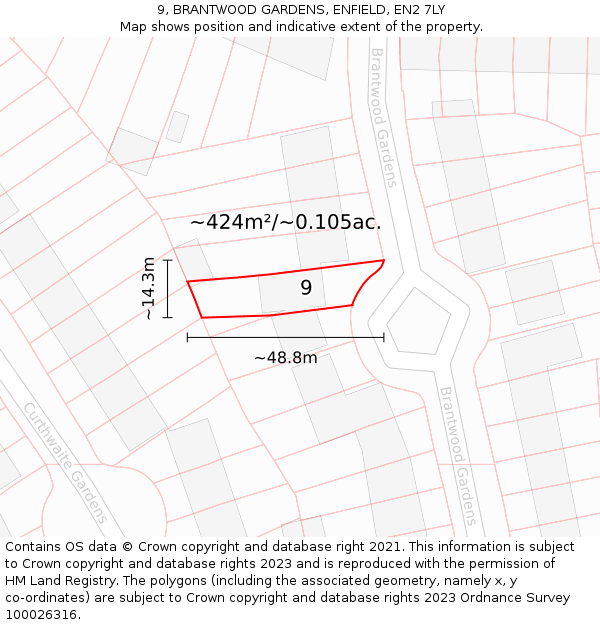 9, BRANTWOOD GARDENS, ENFIELD, EN2 7LY: Plot and title map