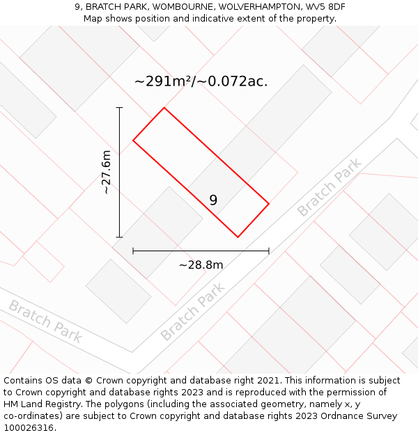 9, BRATCH PARK, WOMBOURNE, WOLVERHAMPTON, WV5 8DF: Plot and title map