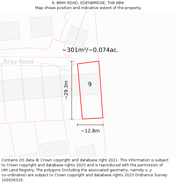 9, BRAY ROAD, EDENBRIDGE, TN8 6BW: Plot and title map