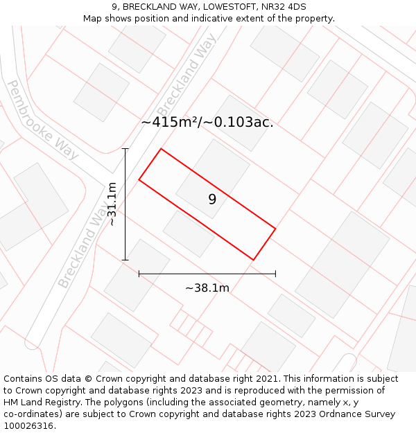 9, BRECKLAND WAY, LOWESTOFT, NR32 4DS: Plot and title map