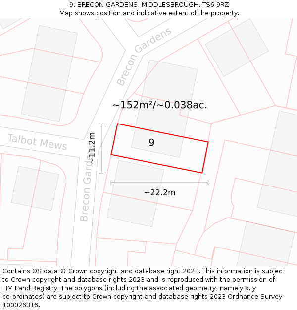 9, BRECON GARDENS, MIDDLESBROUGH, TS6 9RZ: Plot and title map