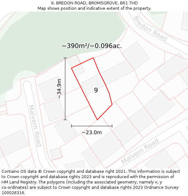 9, BREDON ROAD, BROMSGROVE, B61 7HD: Plot and title map