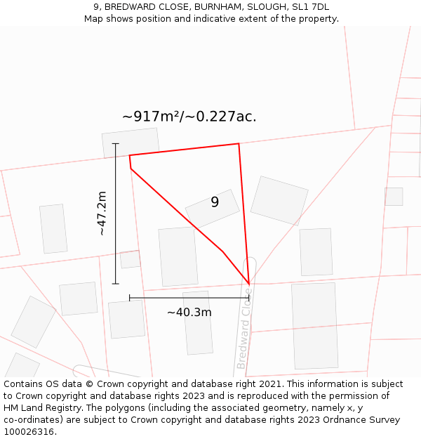 9, BREDWARD CLOSE, BURNHAM, SLOUGH, SL1 7DL: Plot and title map