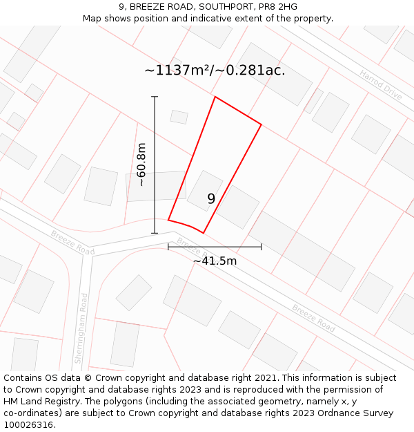 9, BREEZE ROAD, SOUTHPORT, PR8 2HG: Plot and title map