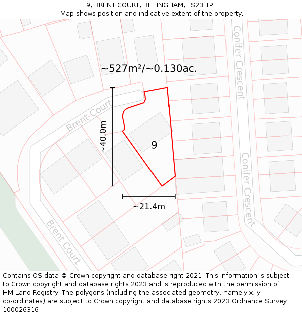 9, BRENT COURT, BILLINGHAM, TS23 1PT: Plot and title map