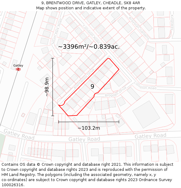 9, BRENTWOOD DRIVE, GATLEY, CHEADLE, SK8 4AR: Plot and title map