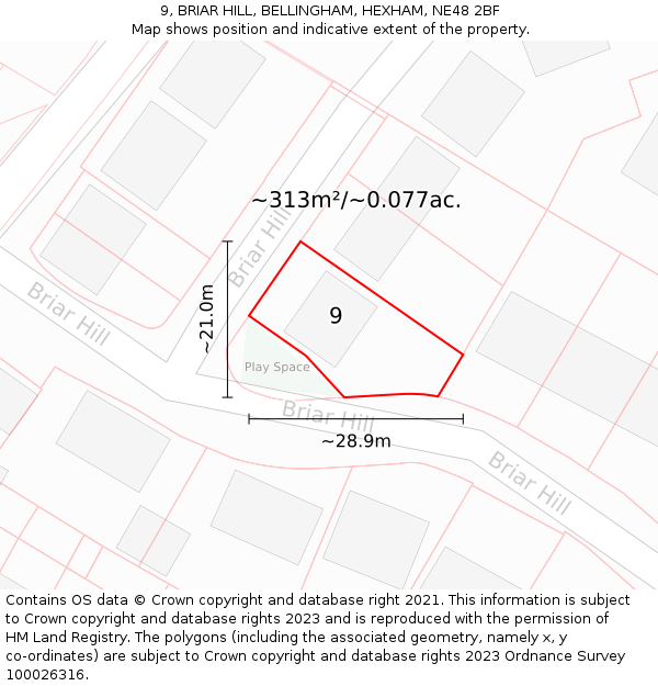 9, BRIAR HILL, BELLINGHAM, HEXHAM, NE48 2BF: Plot and title map