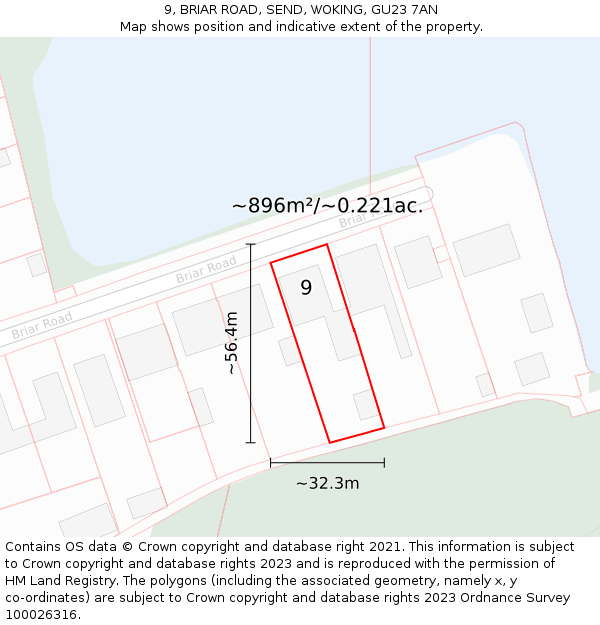 9, BRIAR ROAD, SEND, WOKING, GU23 7AN: Plot and title map