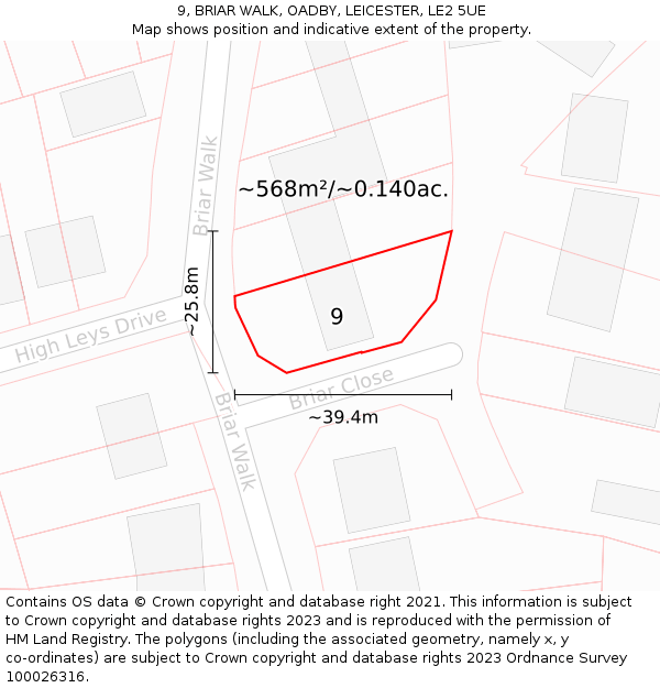 9, BRIAR WALK, OADBY, LEICESTER, LE2 5UE: Plot and title map