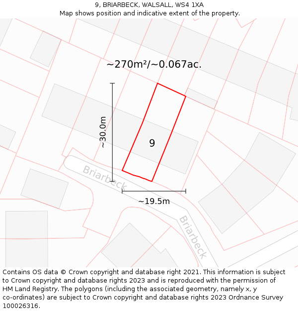 9, BRIARBECK, WALSALL, WS4 1XA: Plot and title map