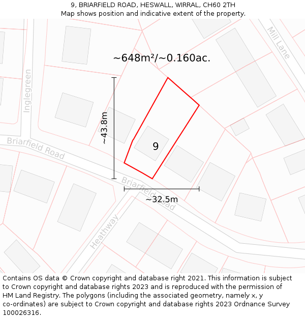 9, BRIARFIELD ROAD, HESWALL, WIRRAL, CH60 2TH: Plot and title map
