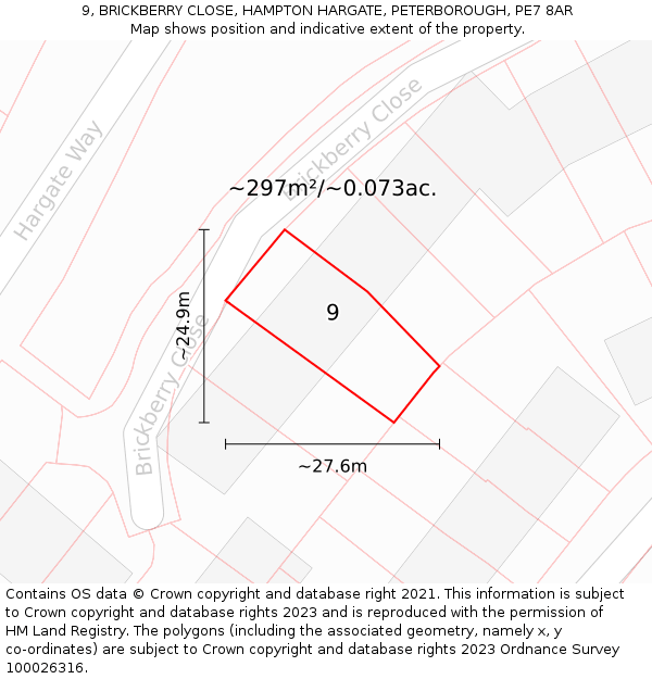 9, BRICKBERRY CLOSE, HAMPTON HARGATE, PETERBOROUGH, PE7 8AR: Plot and title map