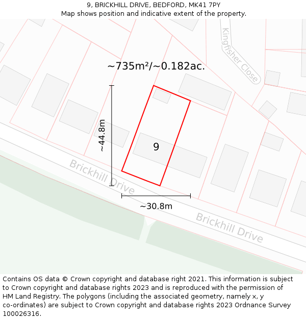 9, BRICKHILL DRIVE, BEDFORD, MK41 7PY: Plot and title map