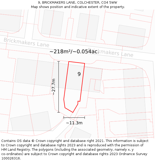 9, BRICKMAKERS LANE, COLCHESTER, CO4 5WW: Plot and title map