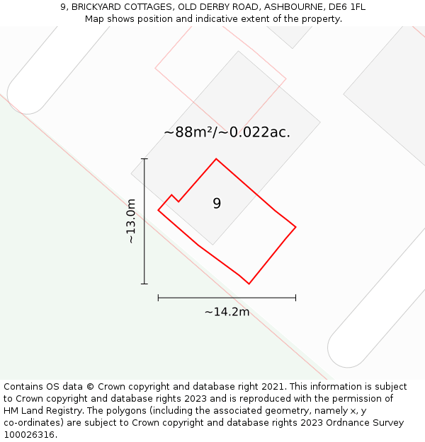 9, BRICKYARD COTTAGES, OLD DERBY ROAD, ASHBOURNE, DE6 1FL: Plot and title map