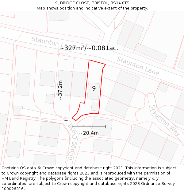 9, BRIDGE CLOSE, BRISTOL, BS14 0TS: Plot and title map
