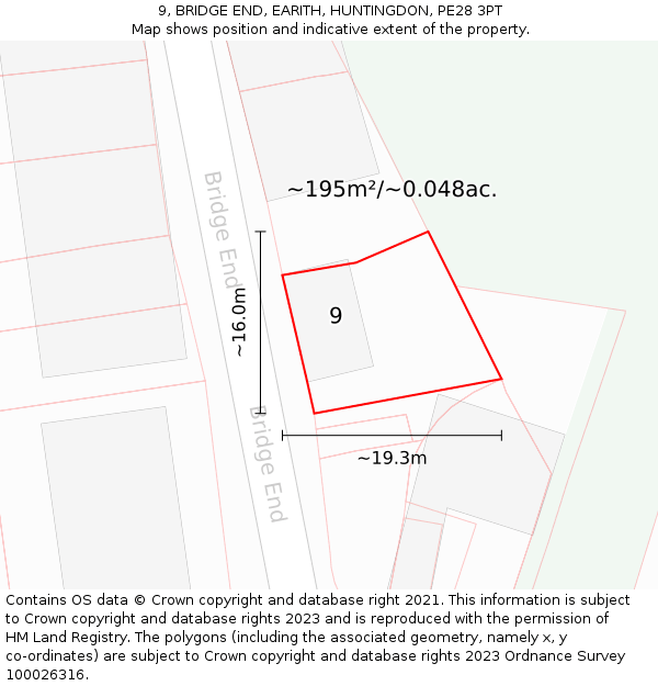 9, BRIDGE END, EARITH, HUNTINGDON, PE28 3PT: Plot and title map