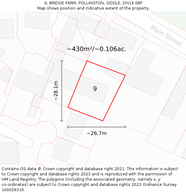 9, BRIDGE FARM, POLLINGTON, GOOLE, DN14 0BF: Plot and title map