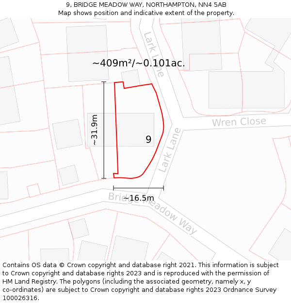 9, BRIDGE MEADOW WAY, NORTHAMPTON, NN4 5AB: Plot and title map
