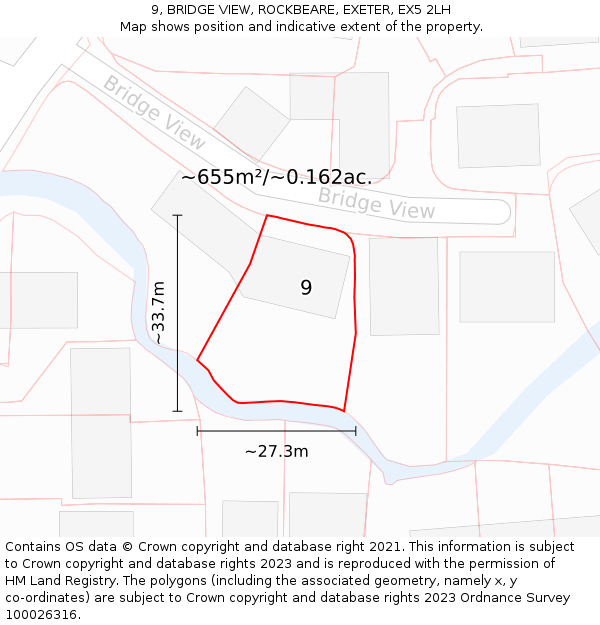 9, BRIDGE VIEW, ROCKBEARE, EXETER, EX5 2LH: Plot and title map