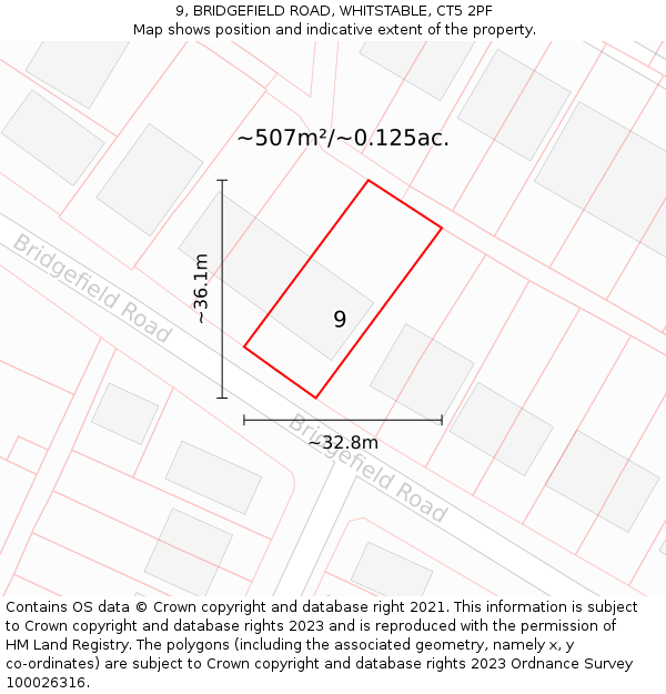 9, BRIDGEFIELD ROAD, WHITSTABLE, CT5 2PF: Plot and title map