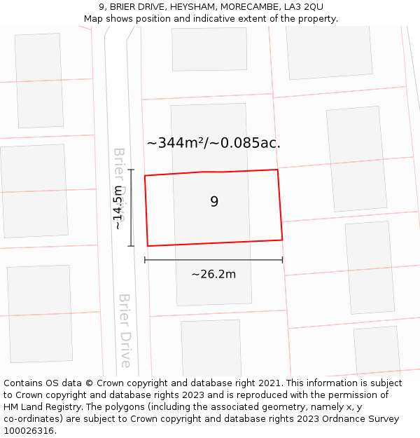 9, BRIER DRIVE, HEYSHAM, MORECAMBE, LA3 2QU: Plot and title map