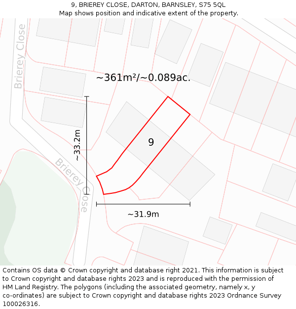 9, BRIEREY CLOSE, DARTON, BARNSLEY, S75 5QL: Plot and title map