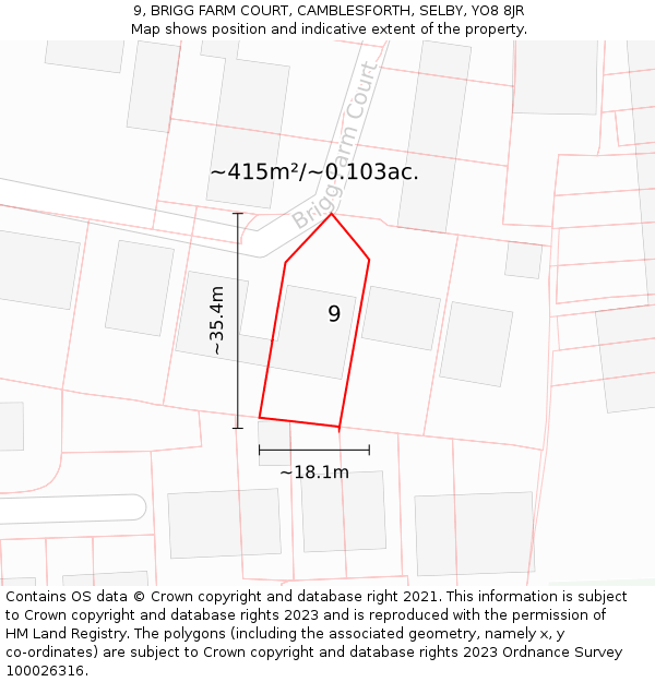 9, BRIGG FARM COURT, CAMBLESFORTH, SELBY, YO8 8JR: Plot and title map