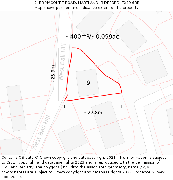 9, BRIMACOMBE ROAD, HARTLAND, BIDEFORD, EX39 6BB: Plot and title map