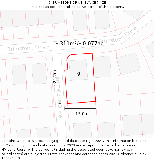 9, BRIMSTONE DRIVE, ELY, CB7 4ZB: Plot and title map