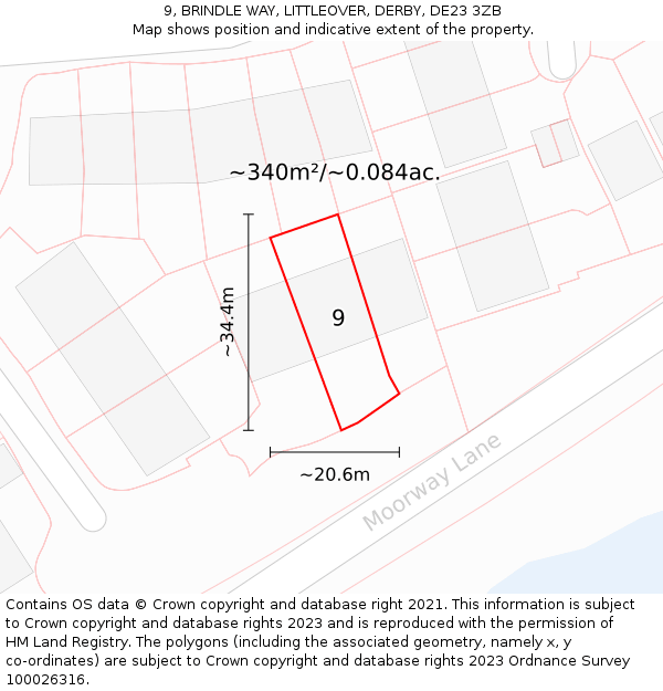 9, BRINDLE WAY, LITTLEOVER, DERBY, DE23 3ZB: Plot and title map