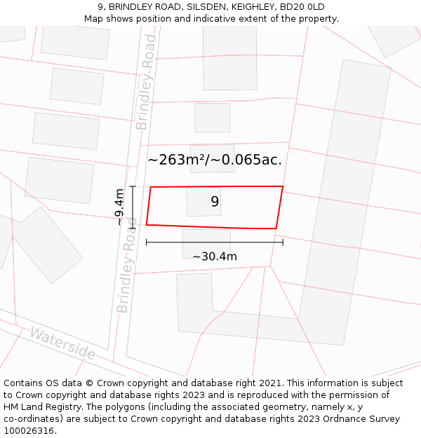 9, BRINDLEY ROAD, SILSDEN, KEIGHLEY, BD20 0LD: Plot and title map