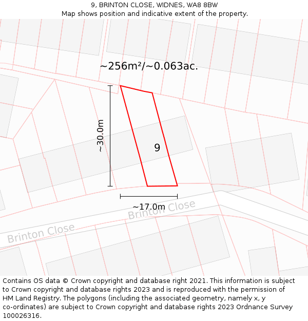 9, BRINTON CLOSE, WIDNES, WA8 8BW: Plot and title map