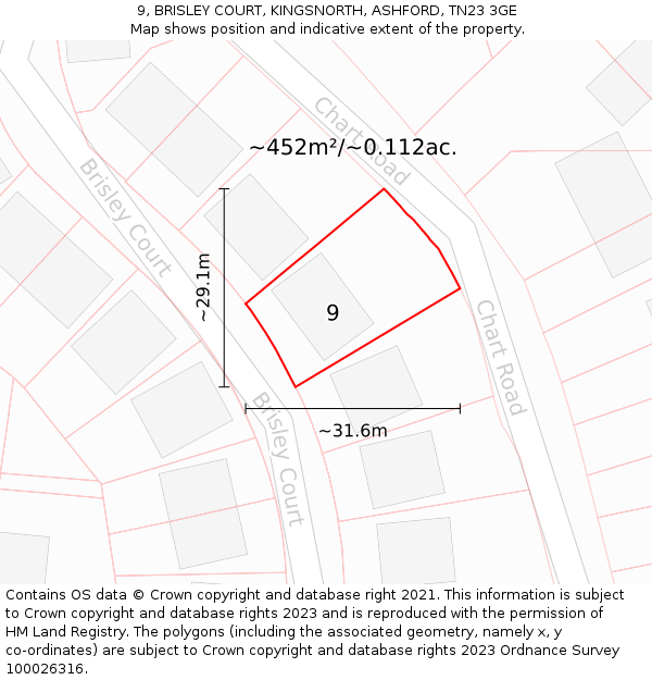 9, BRISLEY COURT, KINGSNORTH, ASHFORD, TN23 3GE: Plot and title map