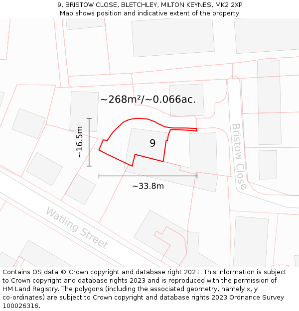 9, BRISTOW CLOSE, BLETCHLEY, MILTON KEYNES, MK2 2XP: Plot and title map