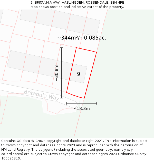 9, BRITANNIA WAY, HASLINGDEN, ROSSENDALE, BB4 4RE: Plot and title map