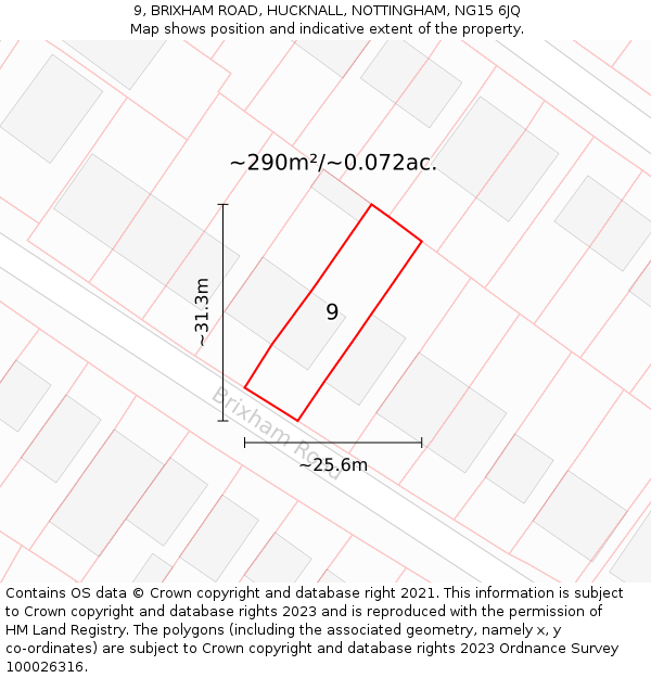 9, BRIXHAM ROAD, HUCKNALL, NOTTINGHAM, NG15 6JQ: Plot and title map