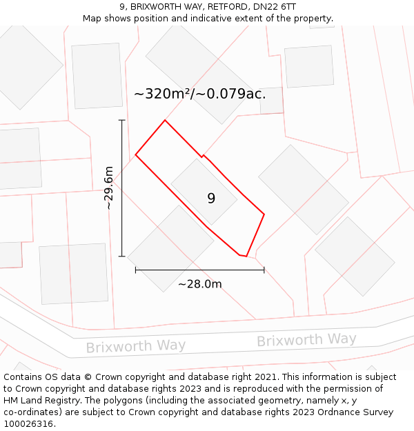 9, BRIXWORTH WAY, RETFORD, DN22 6TT: Plot and title map
