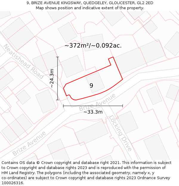 9, BRIZE AVENUE KINGSWAY, QUEDGELEY, GLOUCESTER, GL2 2ED: Plot and title map