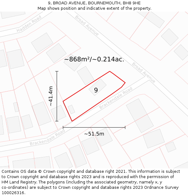 9, BROAD AVENUE, BOURNEMOUTH, BH8 9HE: Plot and title map